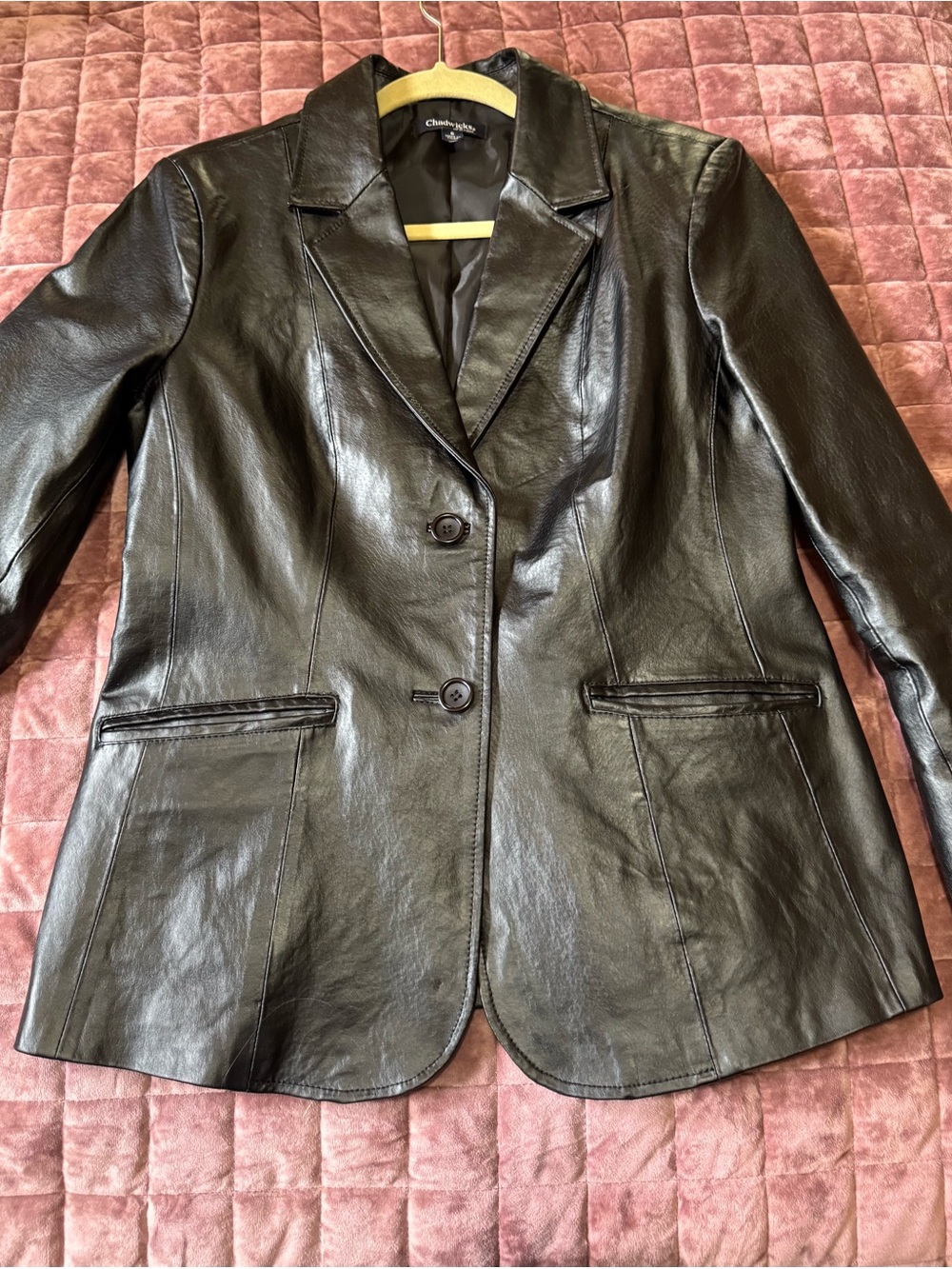 Chadwicks of Boston Black Genuine Leather Blazer Jacket Size 8